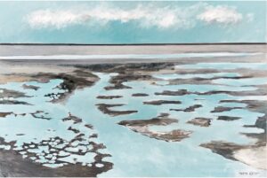 Olieverfschilderij van een leeg wad zonder mensen.